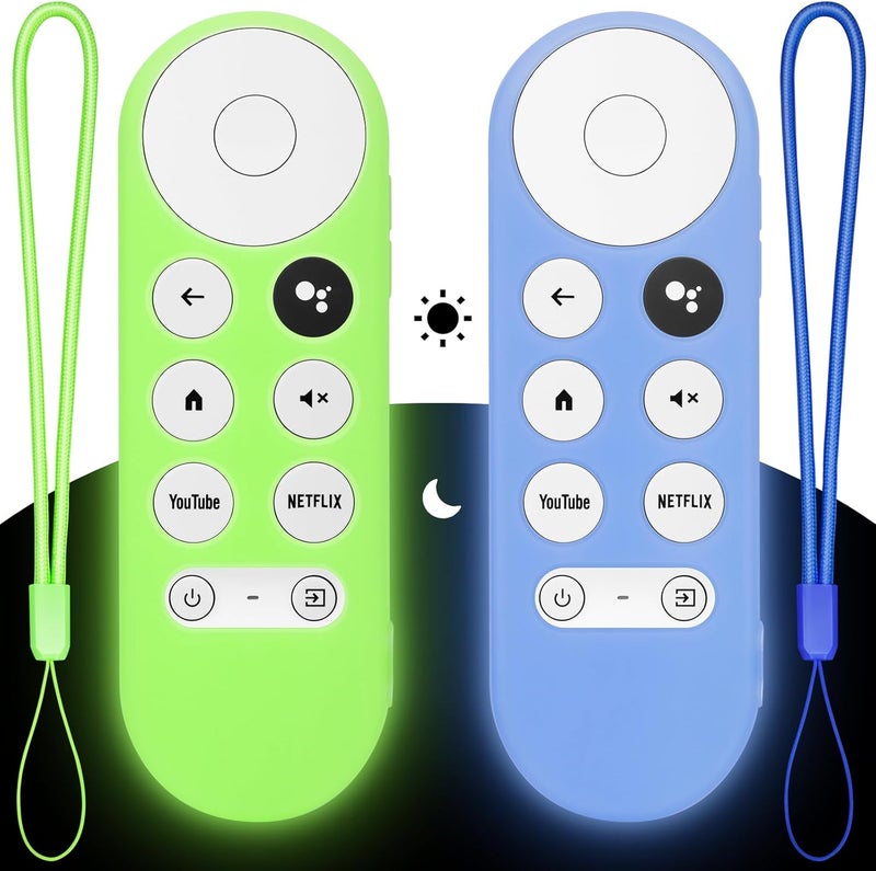 LOUTOC 2PC Cover-Case-for-Chromecast-Google-TV-Remote, Glow-in-The-Dark Silicone Sleeve Skin for Google Chromecast 4K/HD (Green + Blue) - Image 1